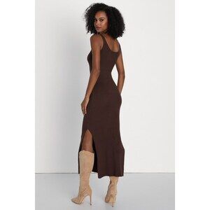 Lulus Layer Lover Brown Ribbed Knit Two-piece Dress & Cardigan Set - Size M